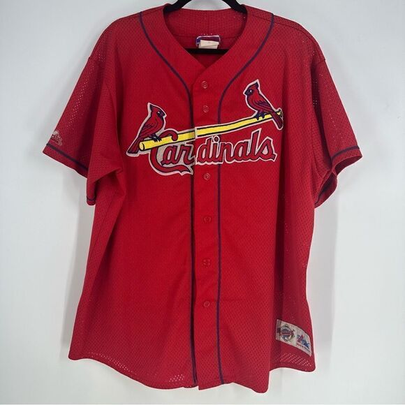ST. LOUIS CARDINALS MLB Vintage Diamond Majestic Mesh Button Jersey Size XXL - Picture 1 of 7